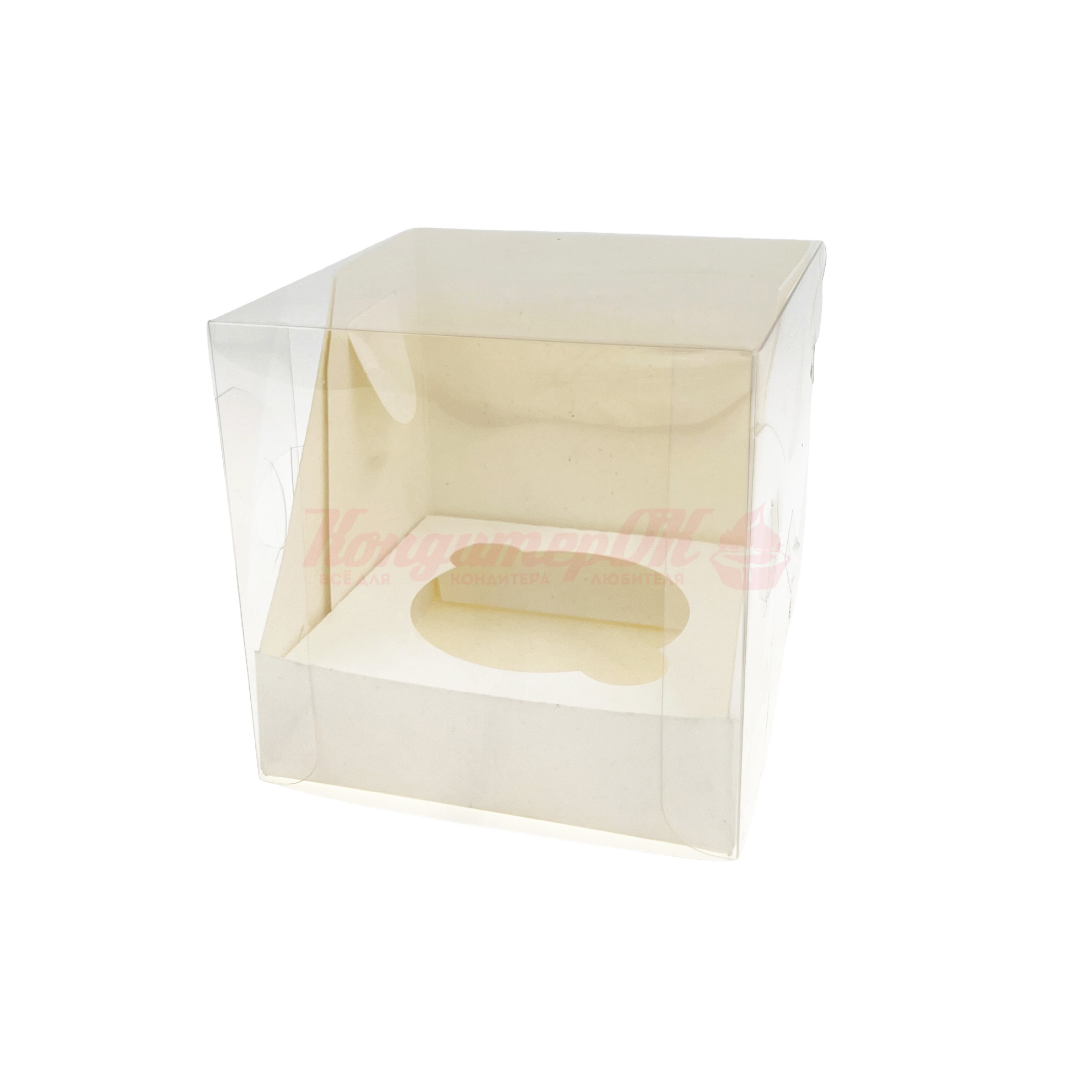 Коробка для 1 капкейка белая со скош. окном 100*100*100 мм