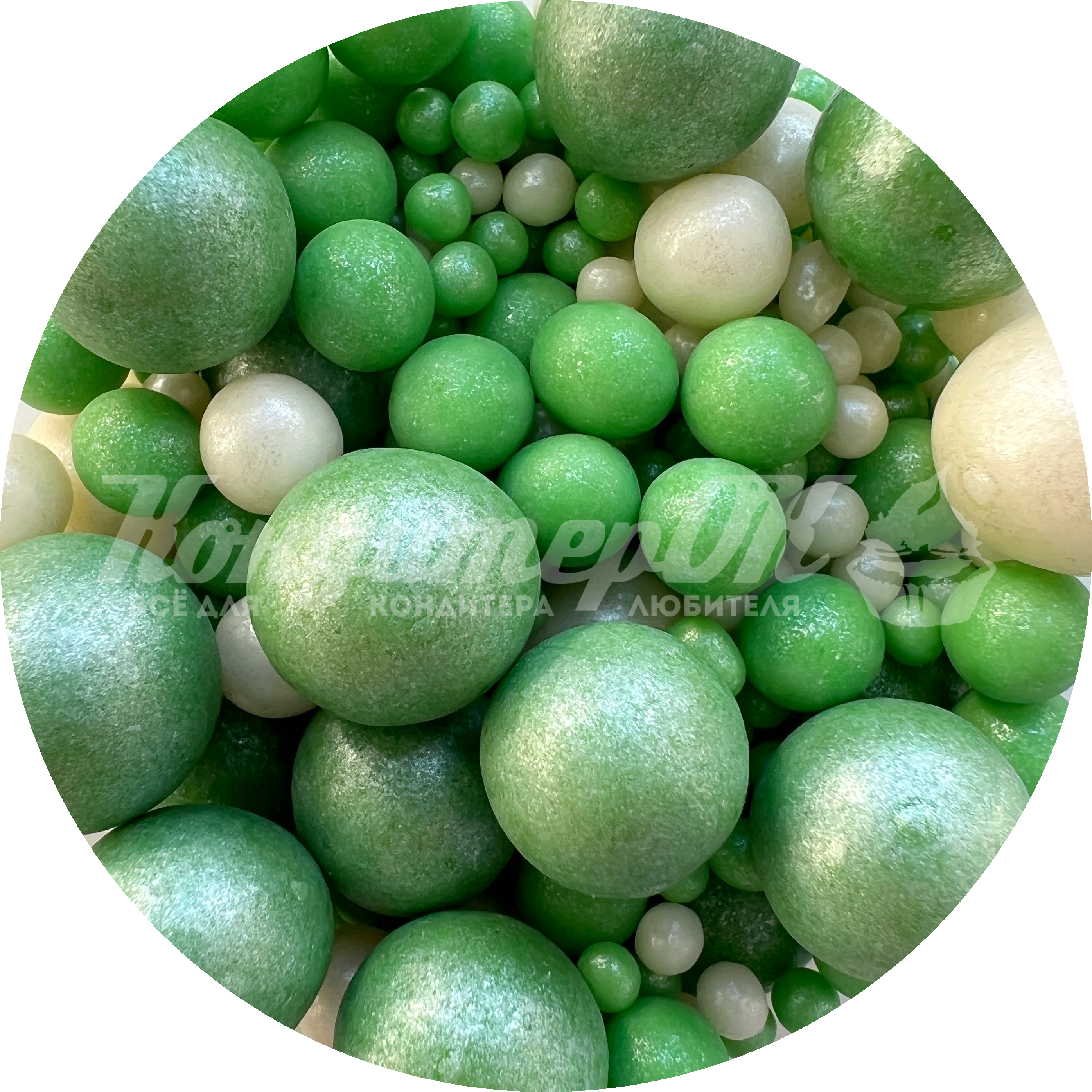 Драже взорванный рис в глазури №111 Жемчуг Зеленый серебро 1,5 кг