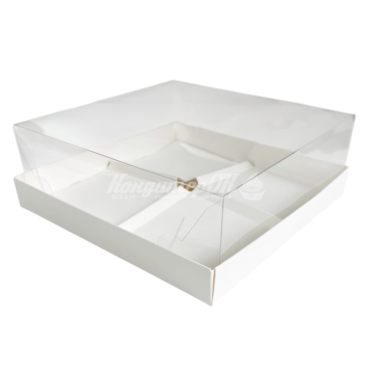 Коробка для 4 муссовых пирожных 17*17*6 см белая с прозр. крышкой 