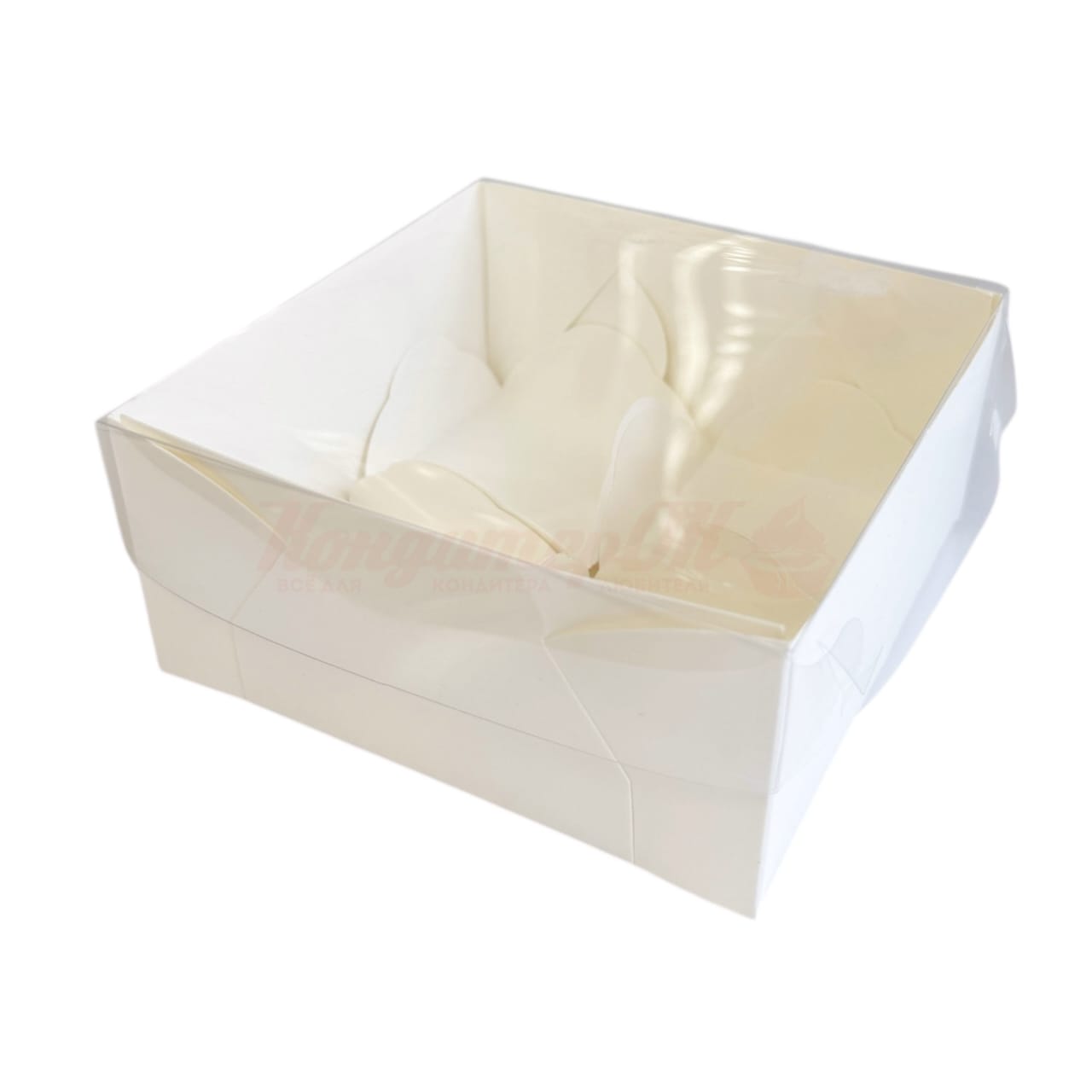 Коробка для 4 моти 12*12*5,5 см белая с пластиковой крышкой 