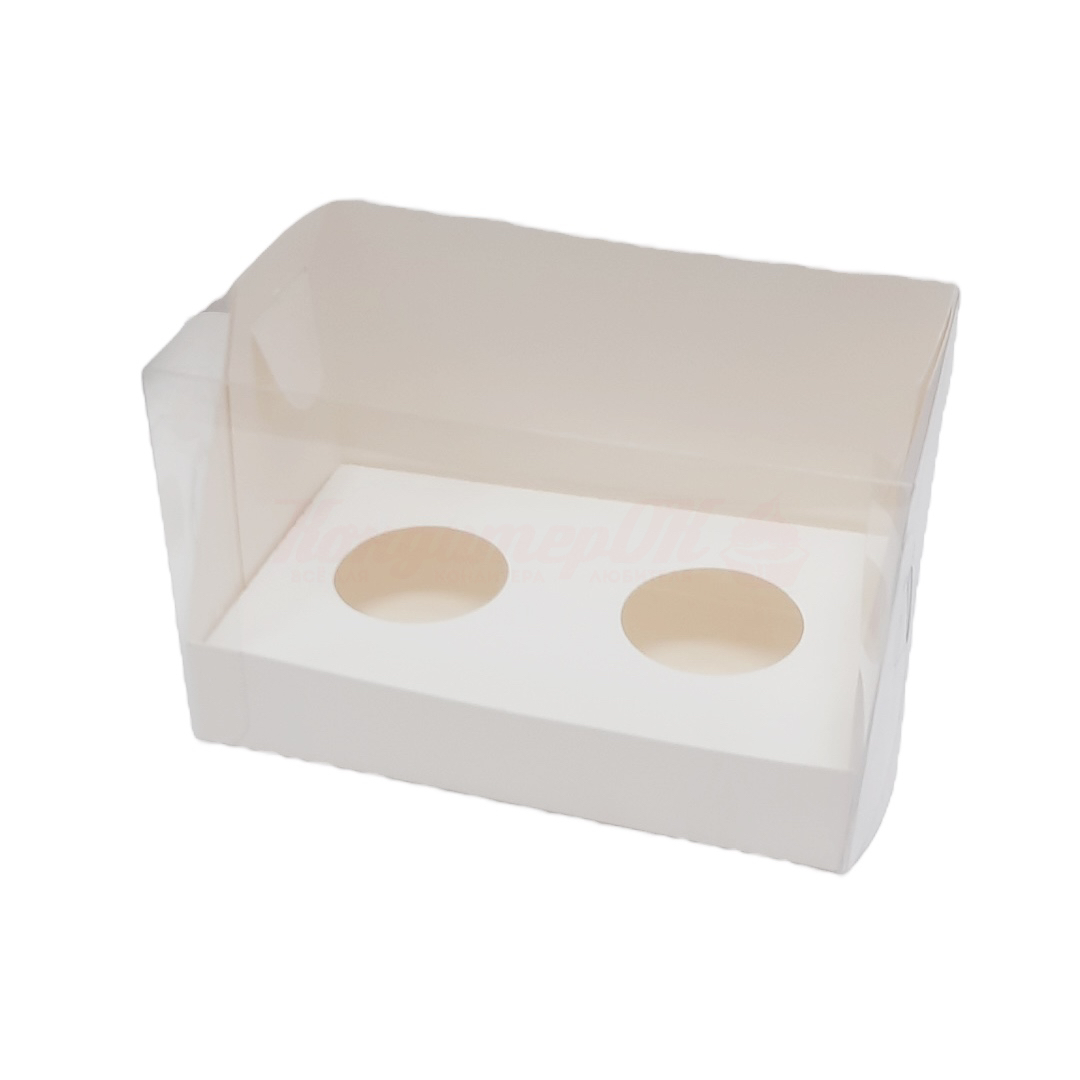 Коробка для 2 капкейков белая со скош. окном 160*100*100 мм