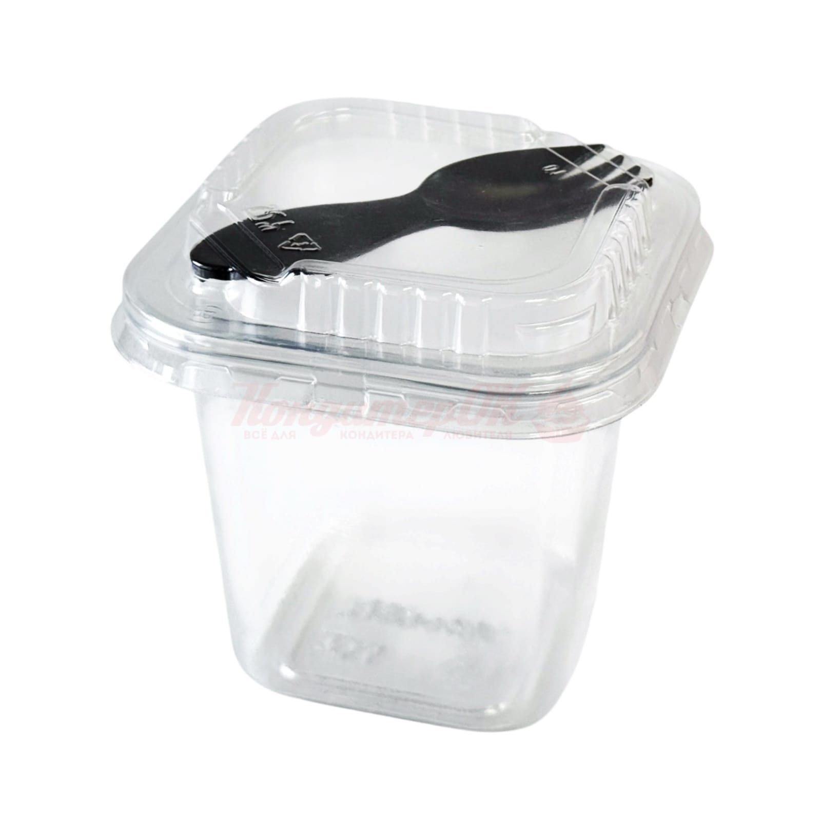 Стакан ПЭТ с крышкой и вилкой квадратный 220 мл 10 шт (37873, 37874, 37876)