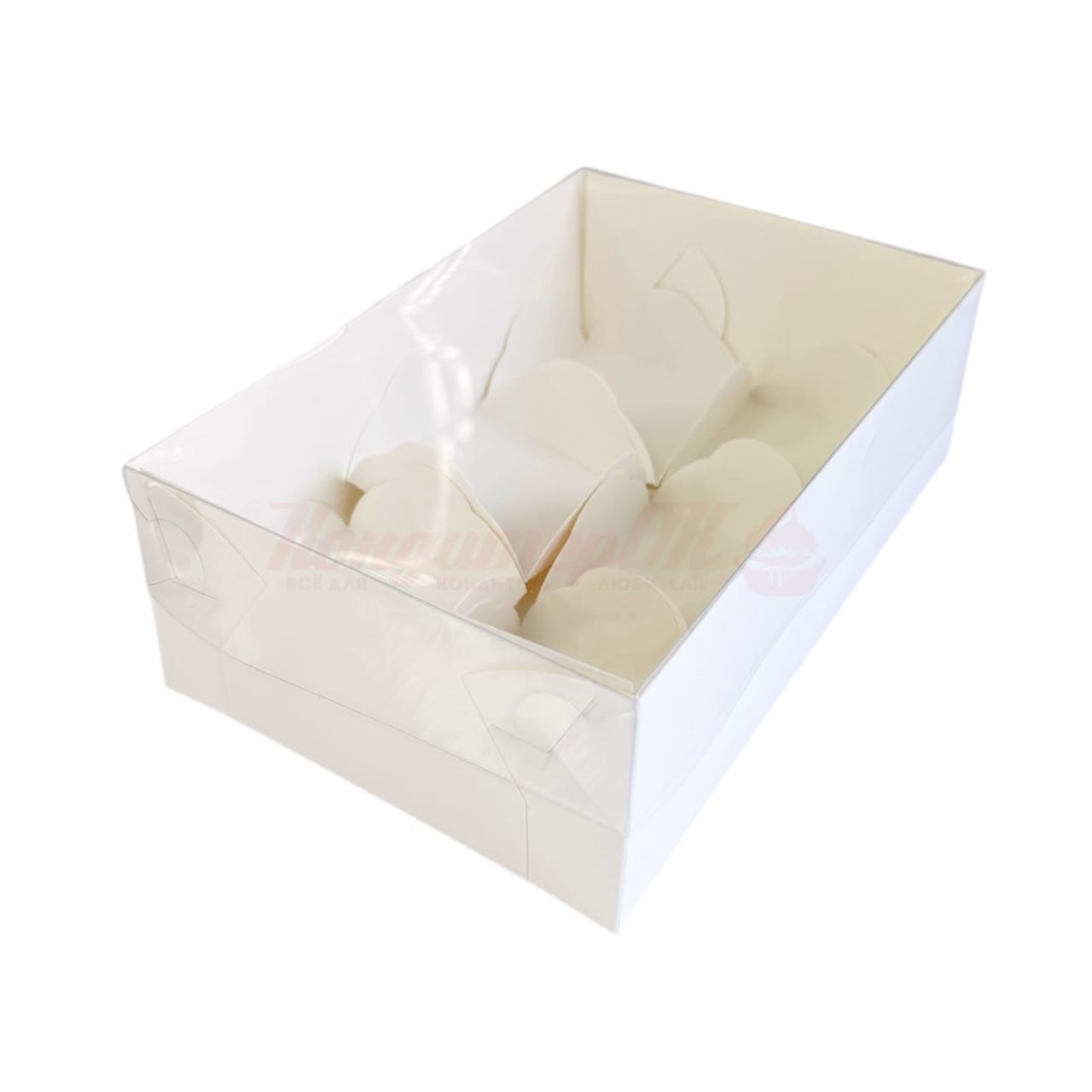 Коробка для 6 моти 17,5*12*5,5 см белая с пластиковой крышкой 