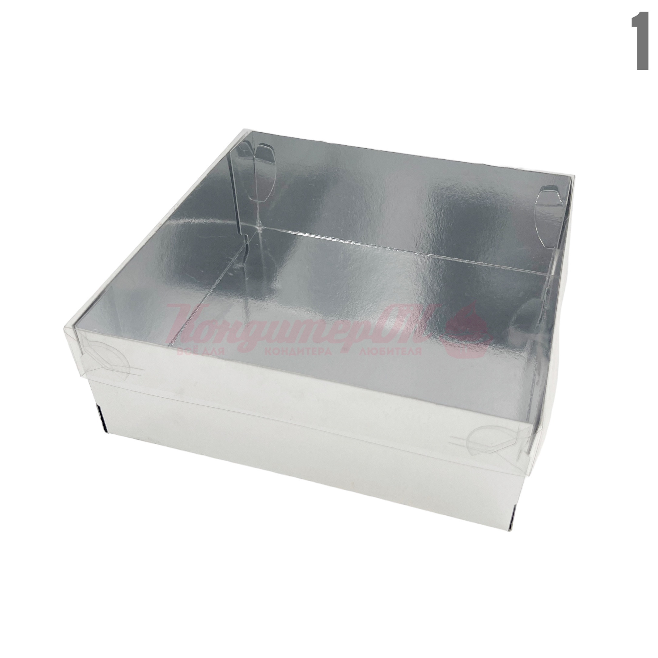 Коробка 20*20*7 белая/серебро премиум с прозрачн. крышкой 