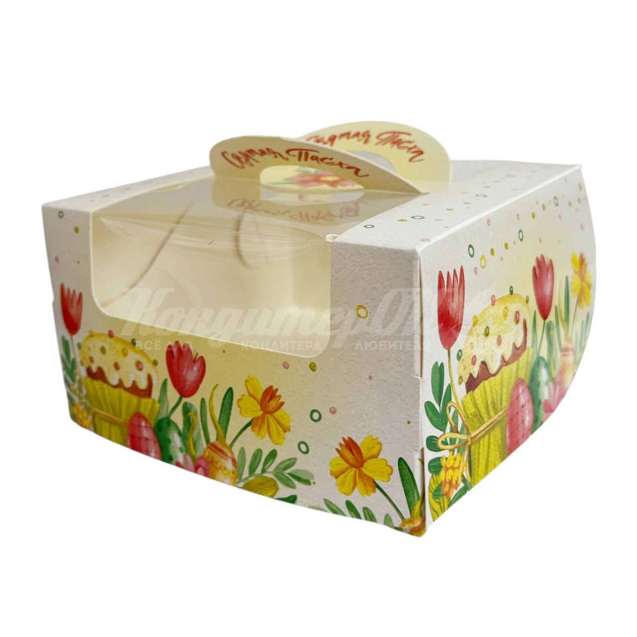 Коробка для мини торта 14*14*8 см Пасхальная с/о 