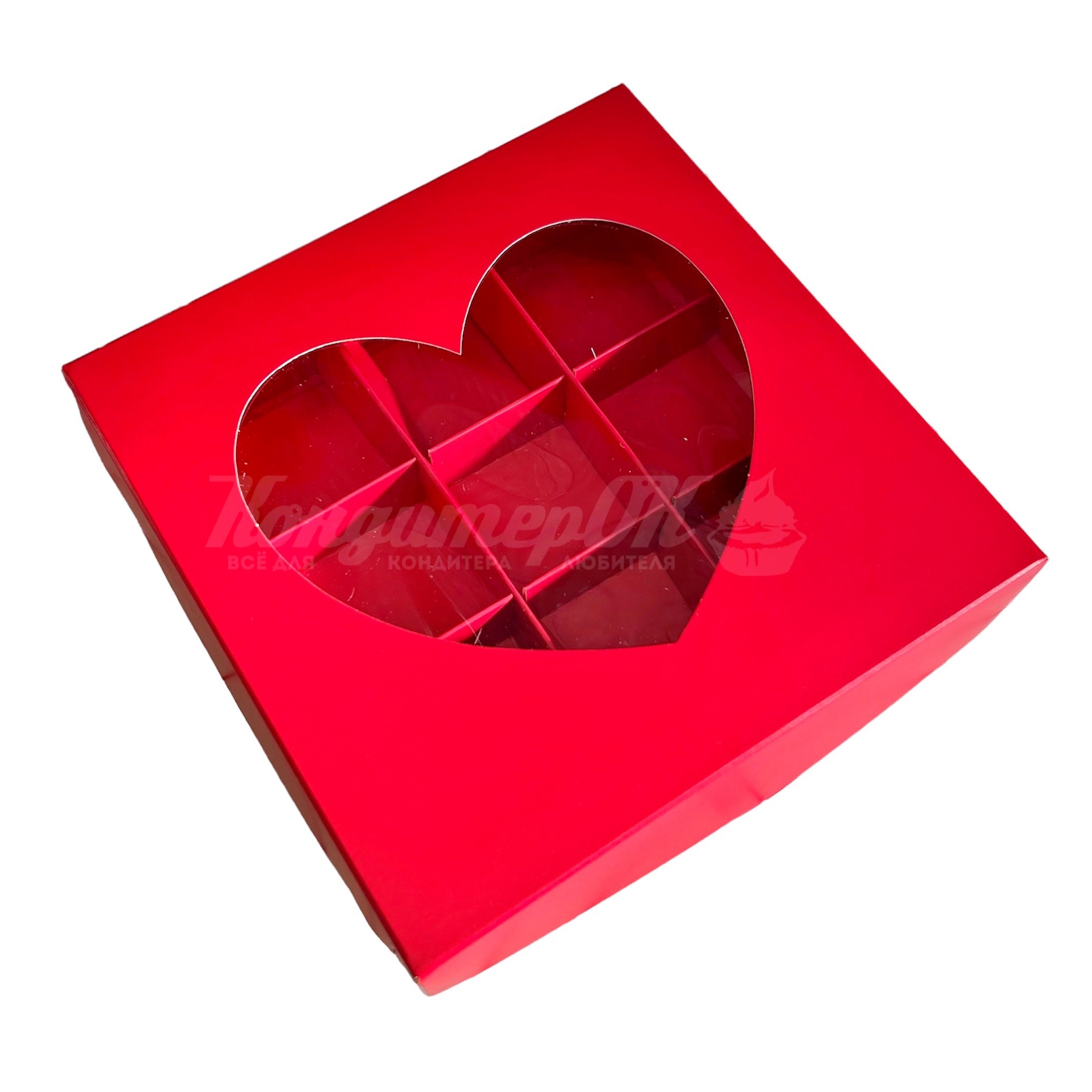 Коробка для 9 конфет красная с/о сердце