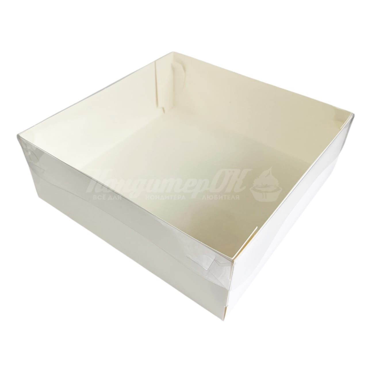 Коробка 20*20*7 см белая премиум с прозрачной крышкой