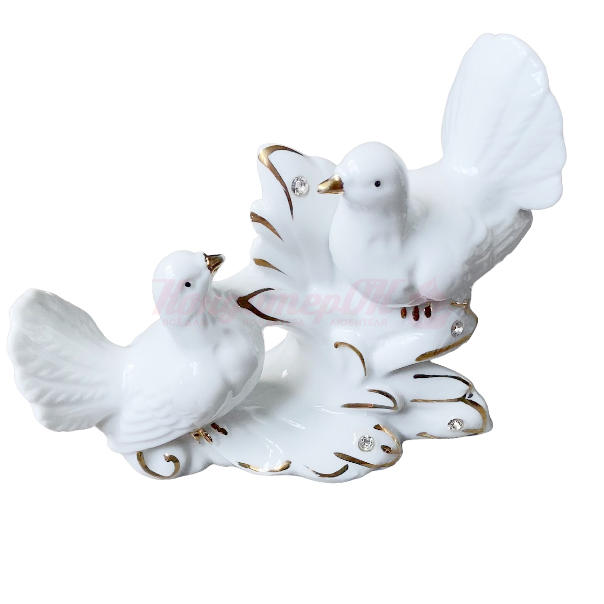 Сувенир Белые голуби на пушистой ветке (керамика) 10*5,3*13 см
